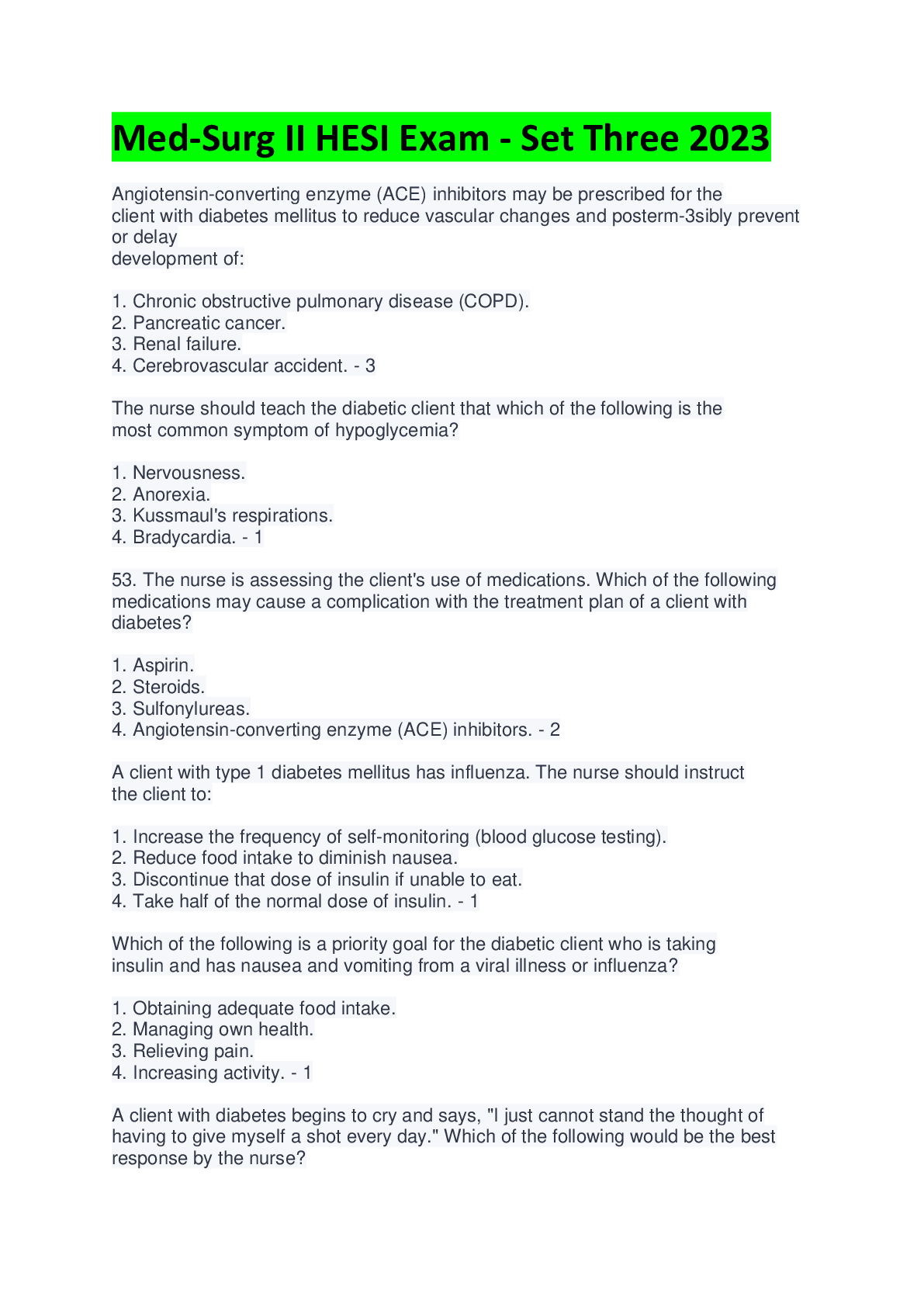 Preview image for Med-Surg II HESI Exam - Set Three Questions and Verified Answers | Latest 2023/2024